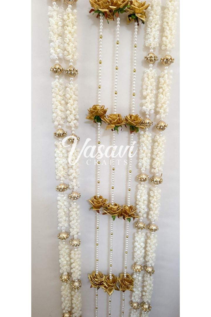 Pack of 20, 30, 40, 50, 70, 100 Gold Rose Flower Garlands with Pearls