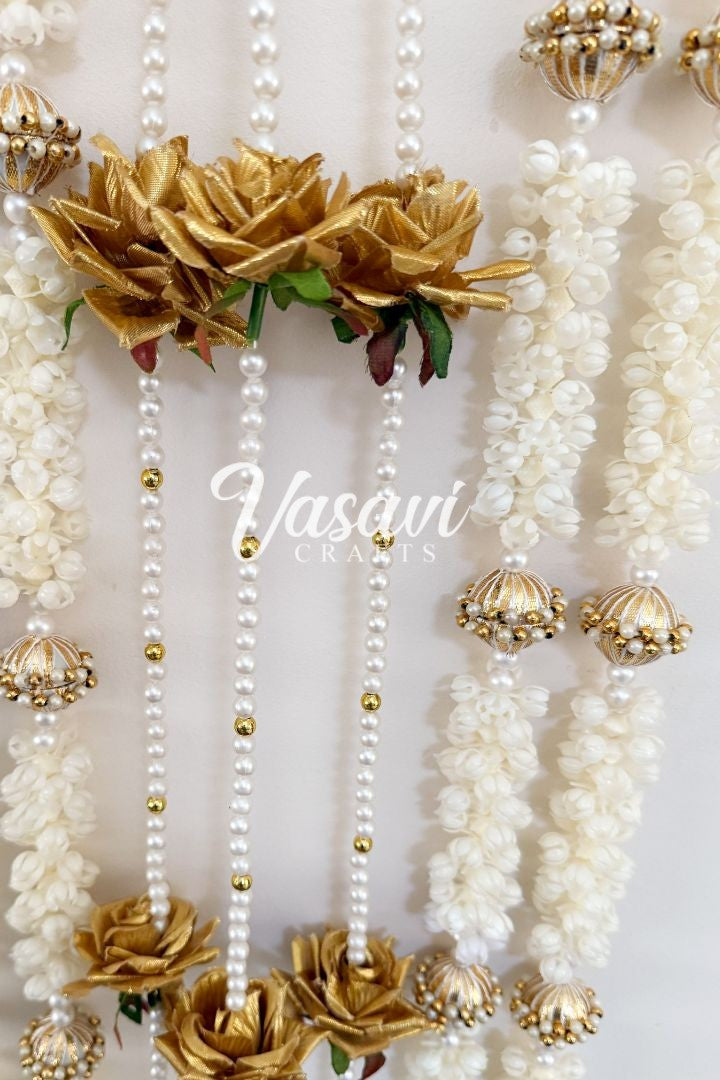 Pack of 20, 30, 40, 50, 70, 100 Gold Rose Flower Garlands with Pearls
