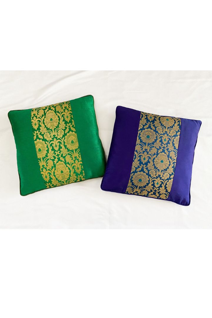 Pack of 2 Navy Blue and Bright Green Pillow Cover/Cushion Cover