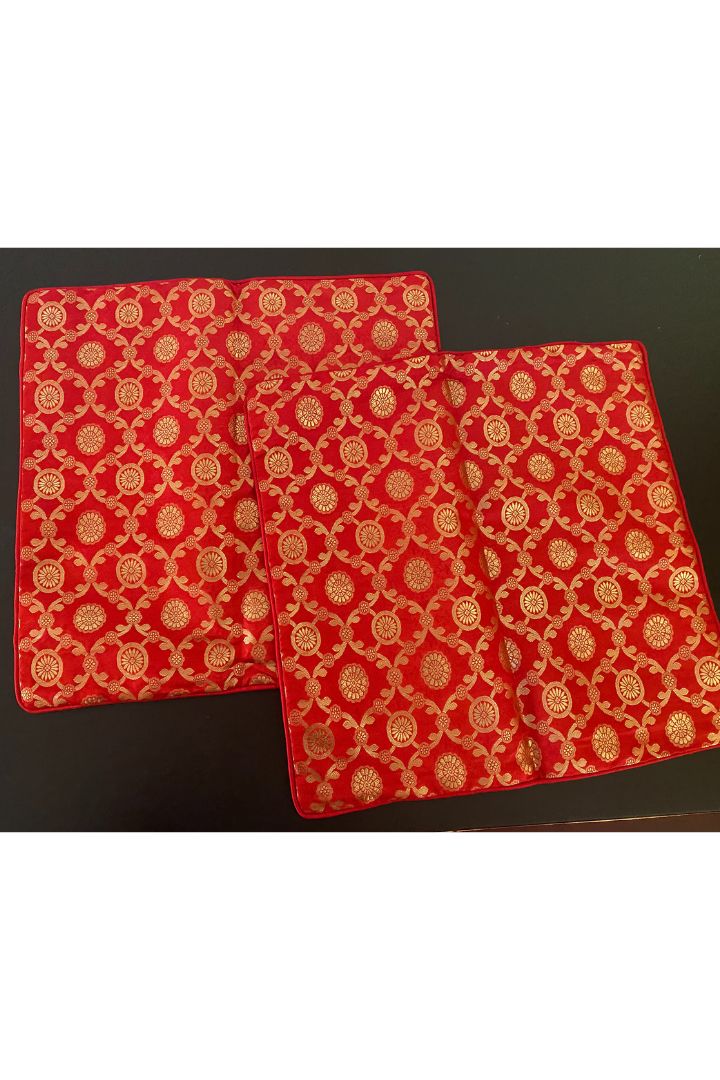 Pack of 2 Red Benarasi Pillow Covers
