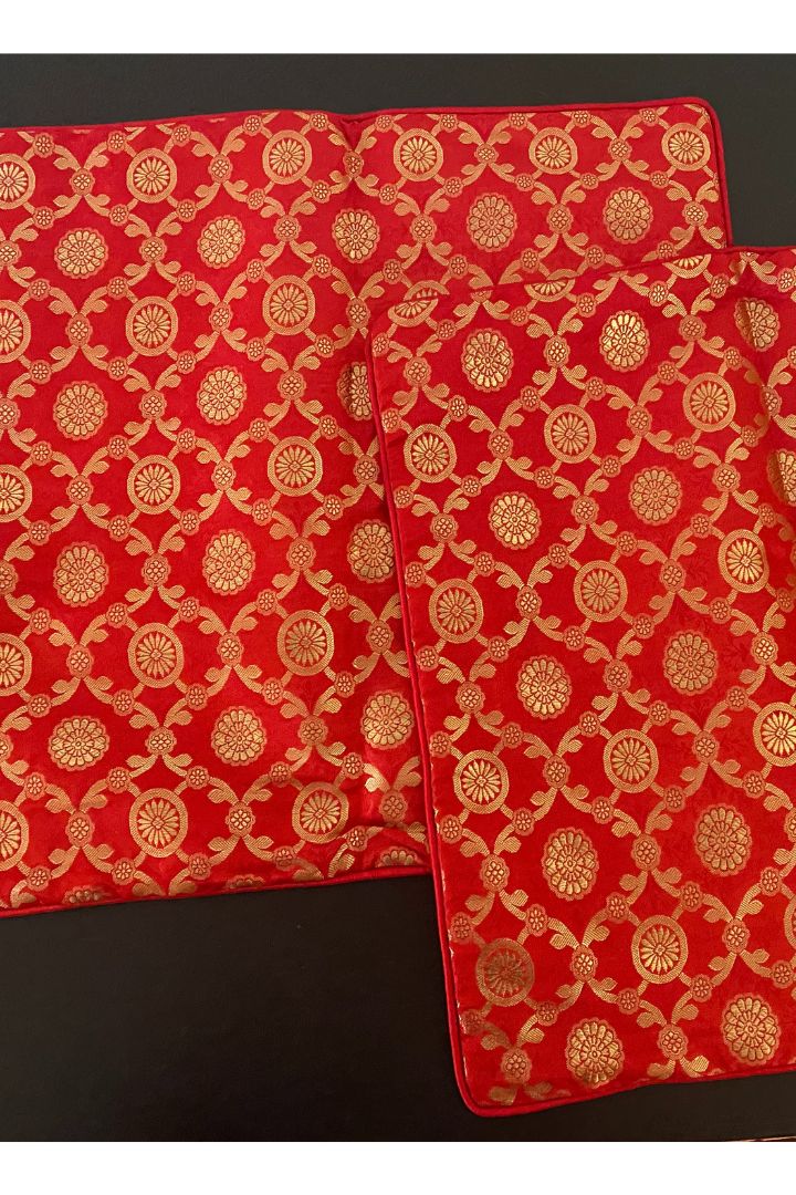 Pack of 2 Red Benarasi Pillow Covers