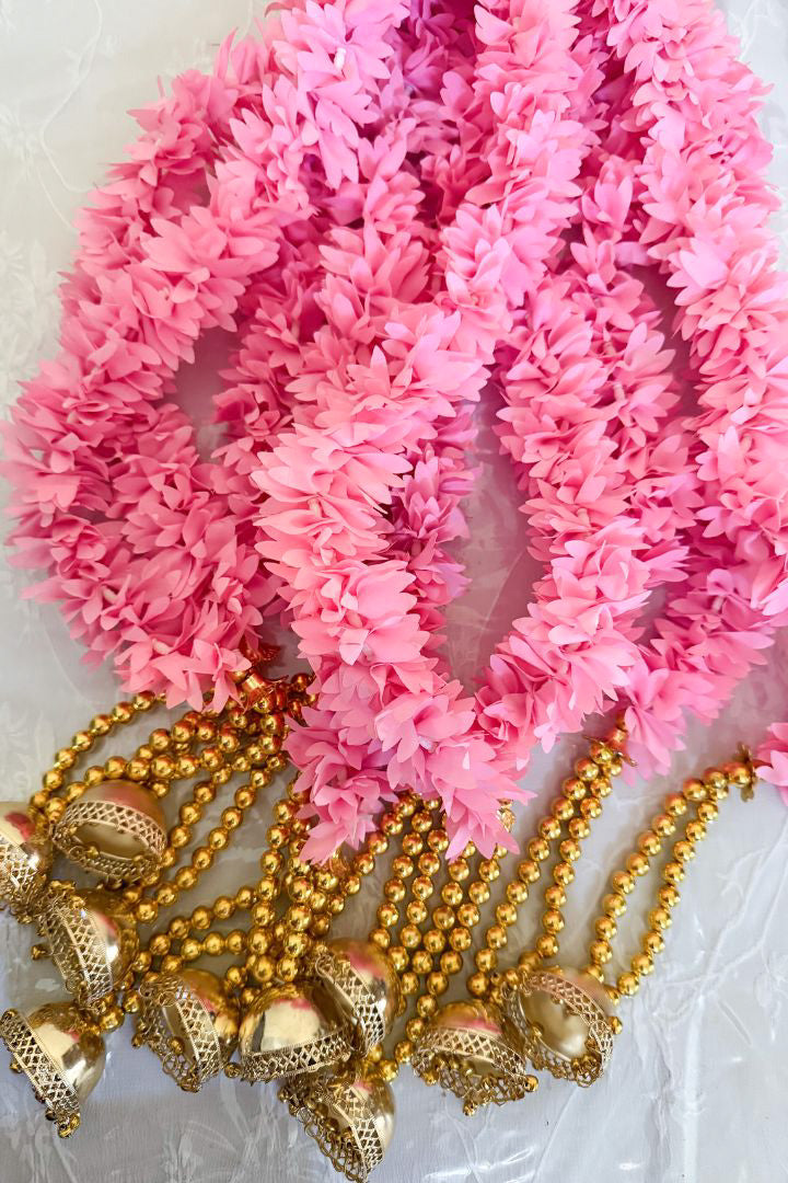 Pack of 30,50,60,80,100,200 Pink Flower and Gold Jhumka Hanging