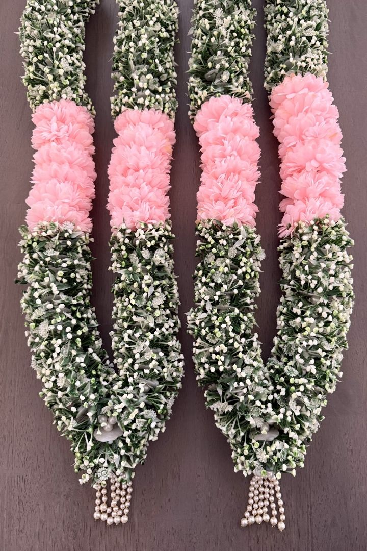 Baby Breath Flower Wedding Varmala with Pink flowers