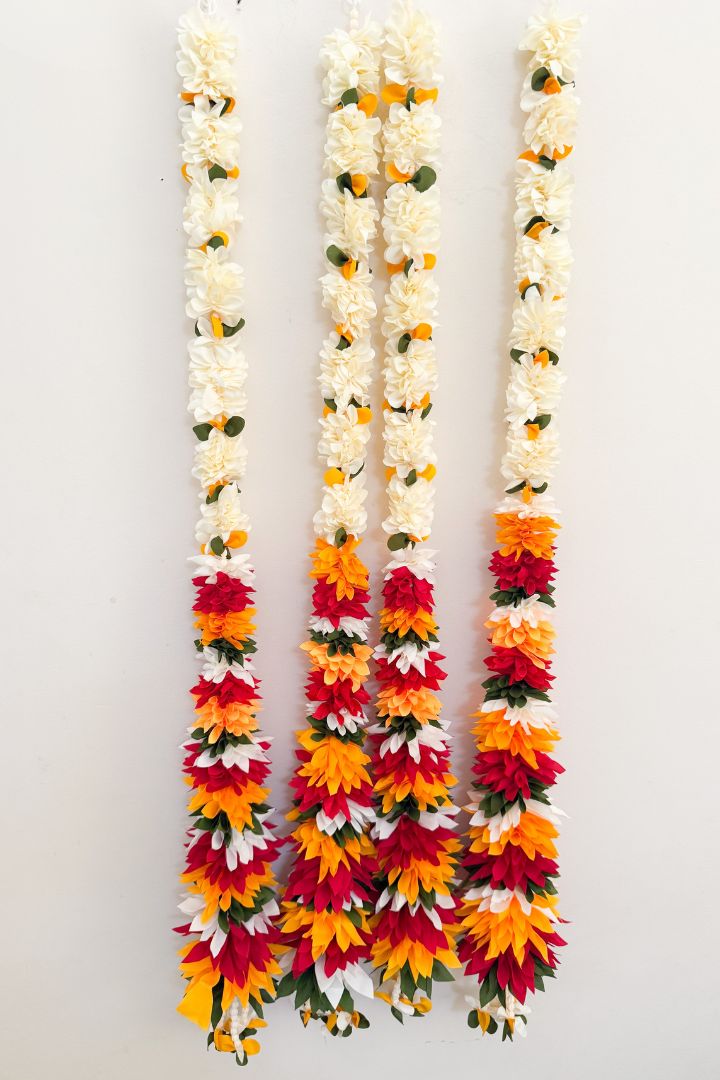Pack of 10 Fabric Flower Garlands for Mehndi, Pooja, Indian Wedding Decor