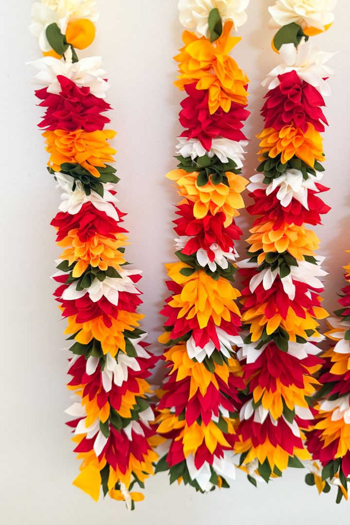 Pack of 10 Fabric Flower Garlands for Mehndi, Pooja, Indian Wedding Decor