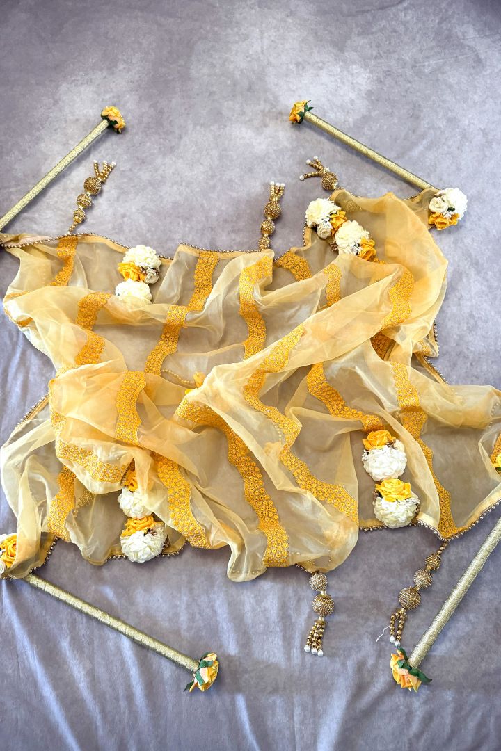 Yellow Fabric Phoolon Ki Chadar for Haldi