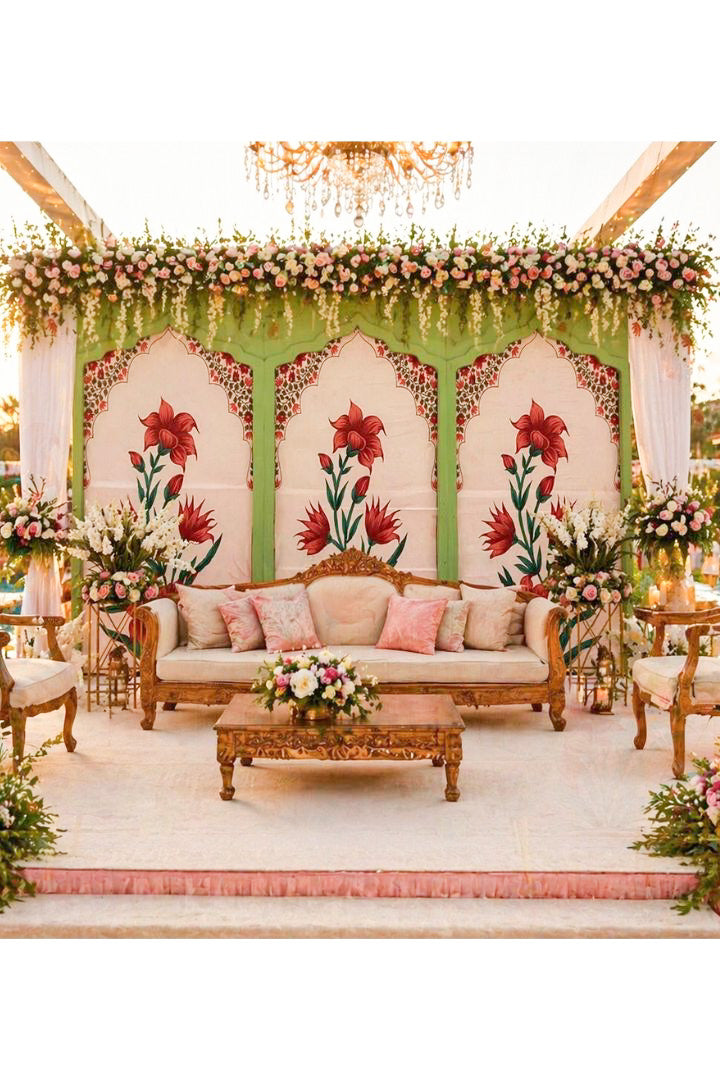 Custom Made Printed Backdrop for Indian Weddings, Mehndi Ceremony
