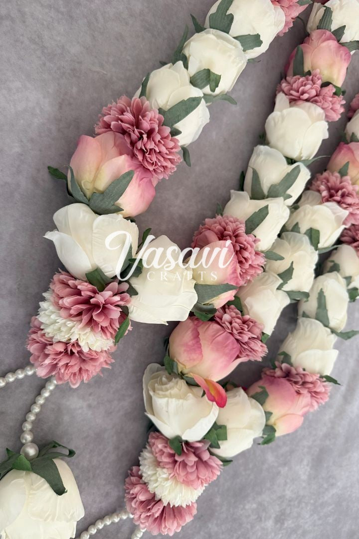 Dusty Pink and White Rose Flowers Indian Wedding Varmala