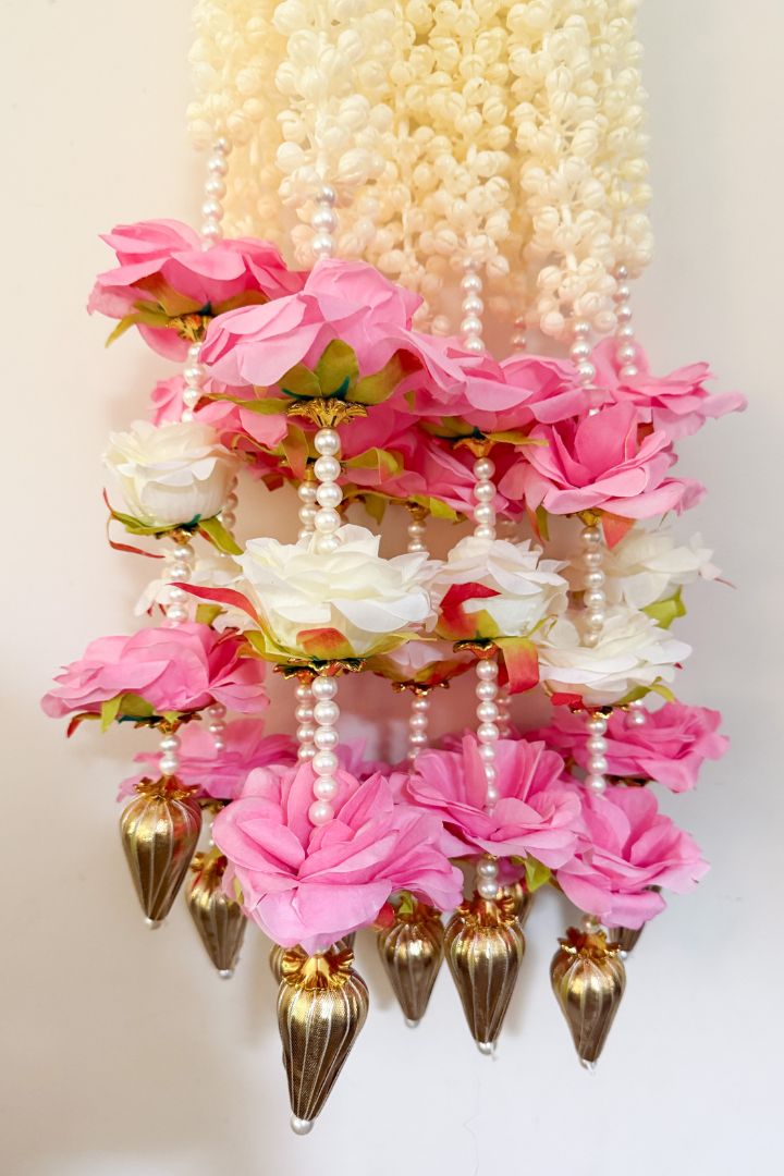 Pack of 10 Pink, Ivory Mogra/Jasmine Hanging with Roses