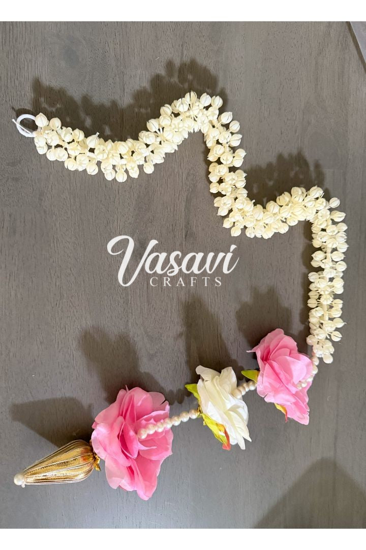 Pack of 10 Pink, Ivory Mogra/Jasmine Hanging with Roses