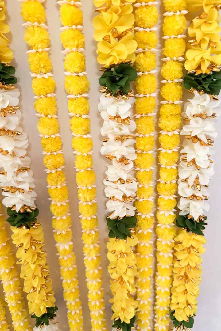 Set of 16 Marigold Flower Garlands and Multicolor Fabric Flower Garlands