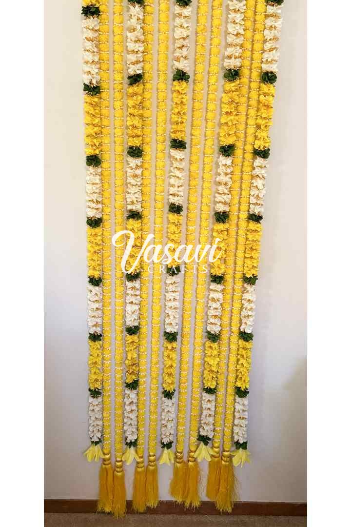 Set of 16 Marigold Flower Garlands and Multicolor Fabric Flower Garlands