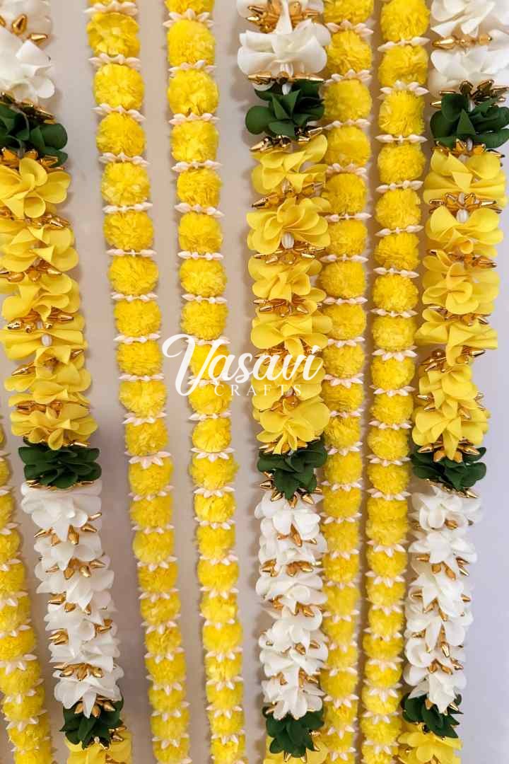 Set of 16 Marigold Flower Garlands and Multicolor Fabric Flower Garlands