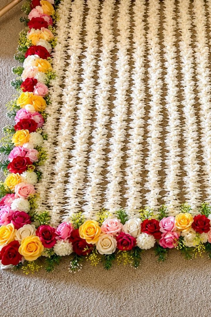 Jasmine/Gajra Phoolon ki Chadar with rose and carnation flowers