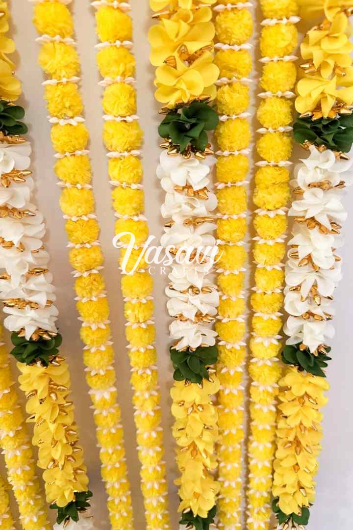 Set of 16 Marigold Flower Garlands and Multicolor Fabric Flower Garlands