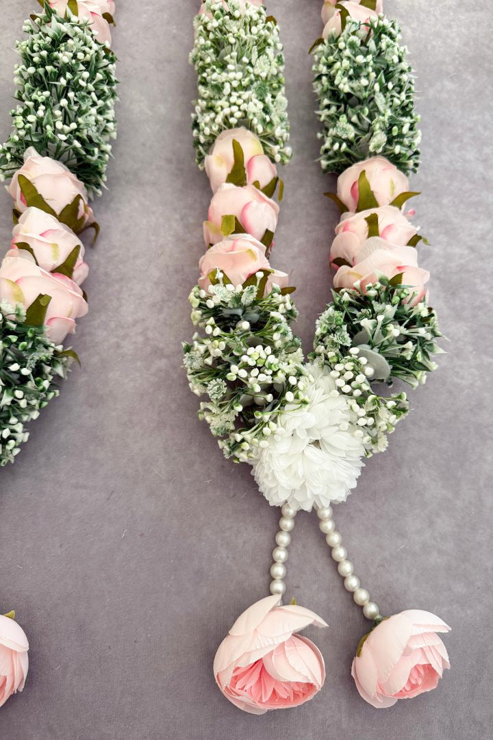 Pink Rose, Baby's Breath and White Flower Wedding Varmala