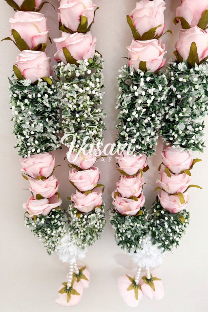 Pink Rose, Baby's Breath and White Flower Wedding Varmala