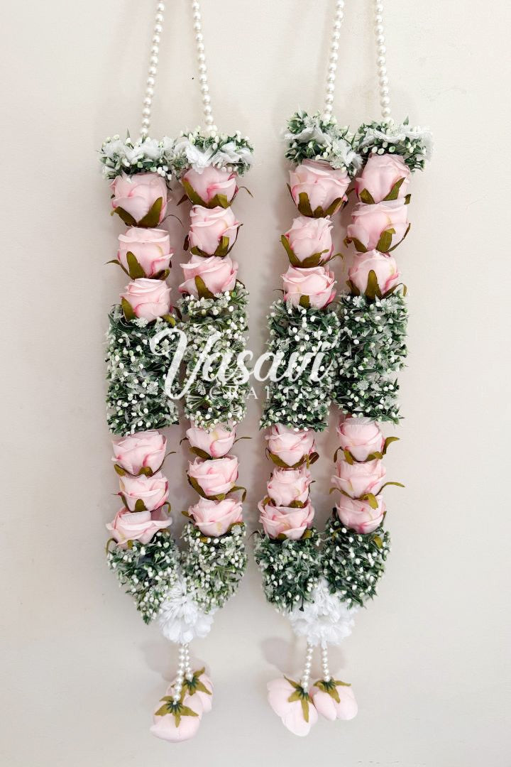 Pink Rose, Baby's Breath and White Flower Wedding Varmala