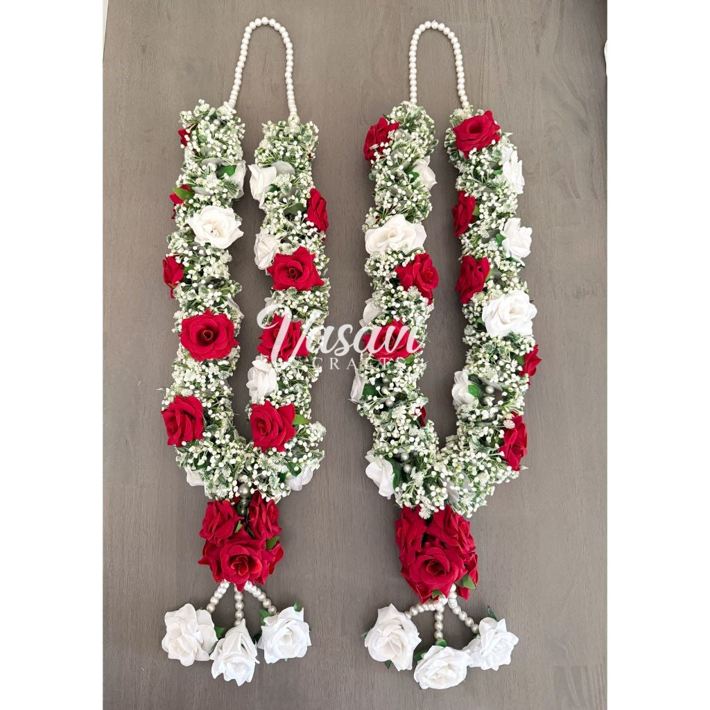 Baby's Breath Flower Varmala with Red and White Roses