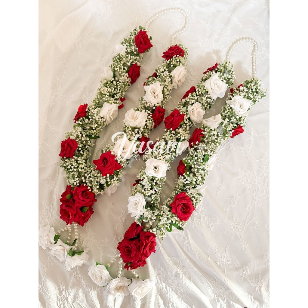Baby's Breath Flower Varmala with Red and White Roses