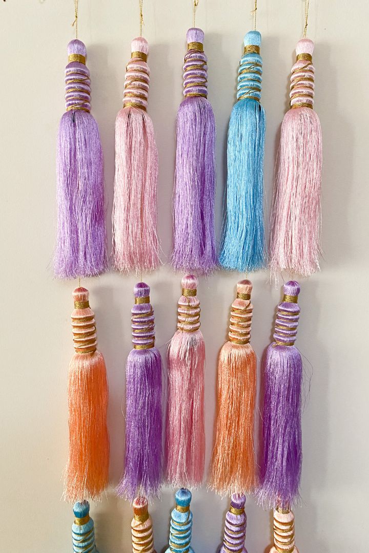 Pack of 20, 30, 40, 50- Big Pastel Multicolor Silk Tassel Garlands 6 ft long