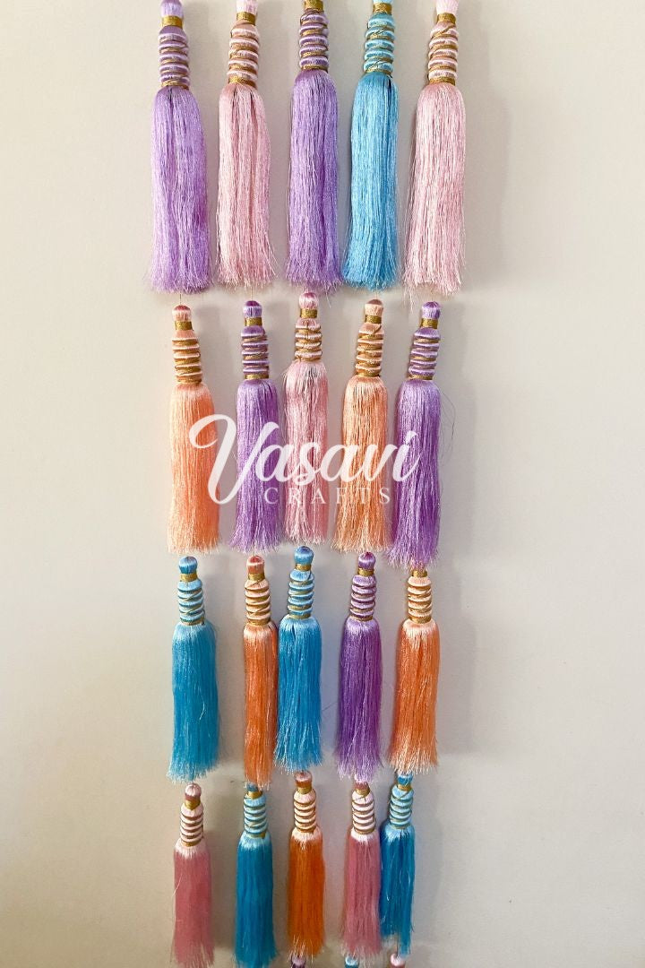 Pack of 20, 30, 40, 50- Big Pastel Multicolor Silk Tassel Garlands 6 ft long