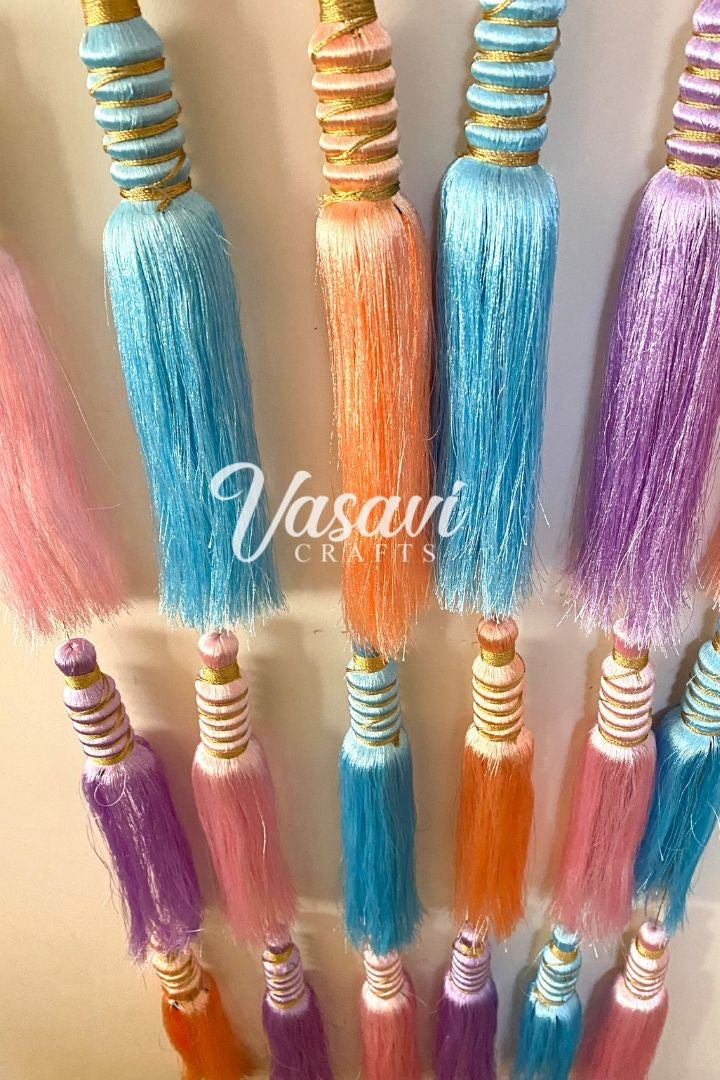 Pack of 20, 30, 40, 50- Big Pastel Multicolor Silk Tassel Garlands 6 ft long