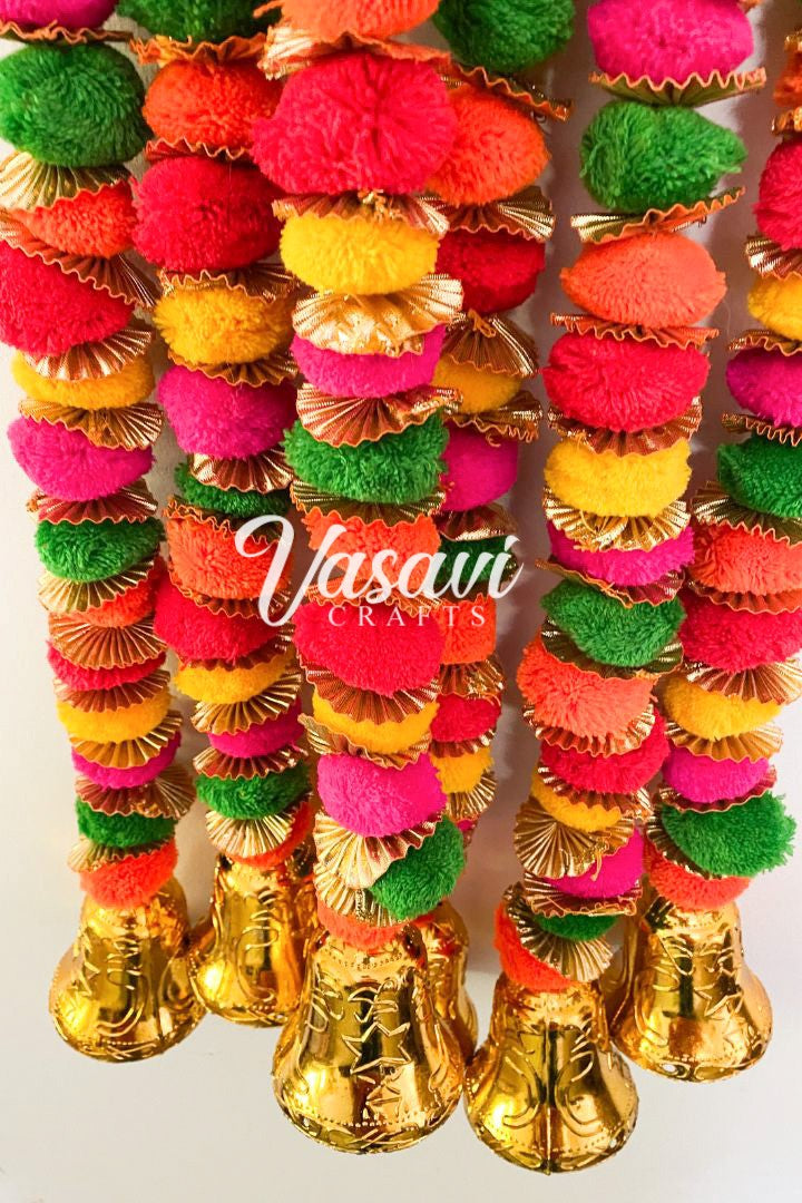 Pack of 4 Big Pom Pom garlands with Bell