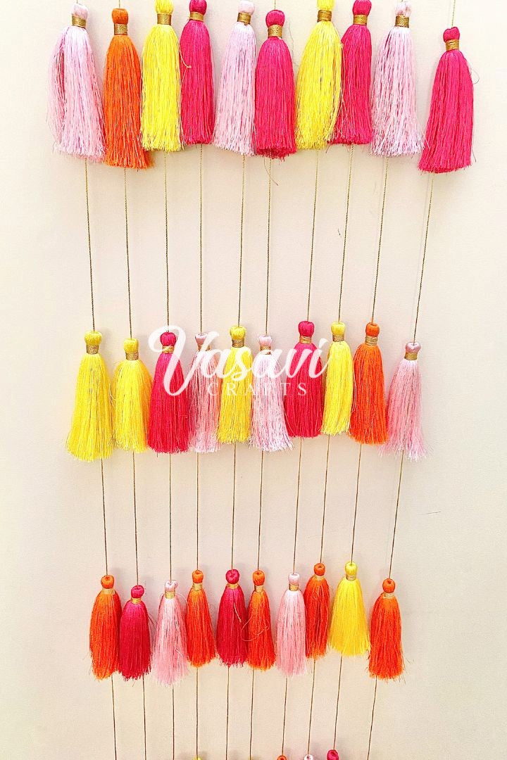 Pack of 20, 30, 40, 50- Bright Multicolor Silk Tassel Garlands 6 ft long