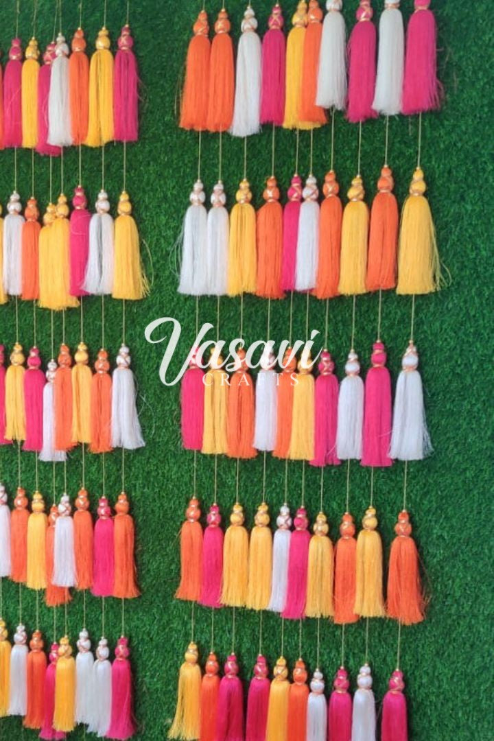 Pack of 20, 30, 40, 50- Bright Multicolor Silk Tassel Garlands 6 ft long