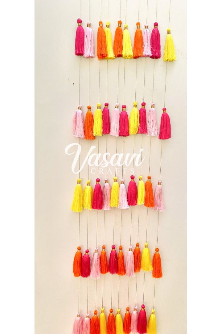 Pack of 20, 30, 40, 50- Bright Multicolor Silk Tassel Garlands 6 ft long
