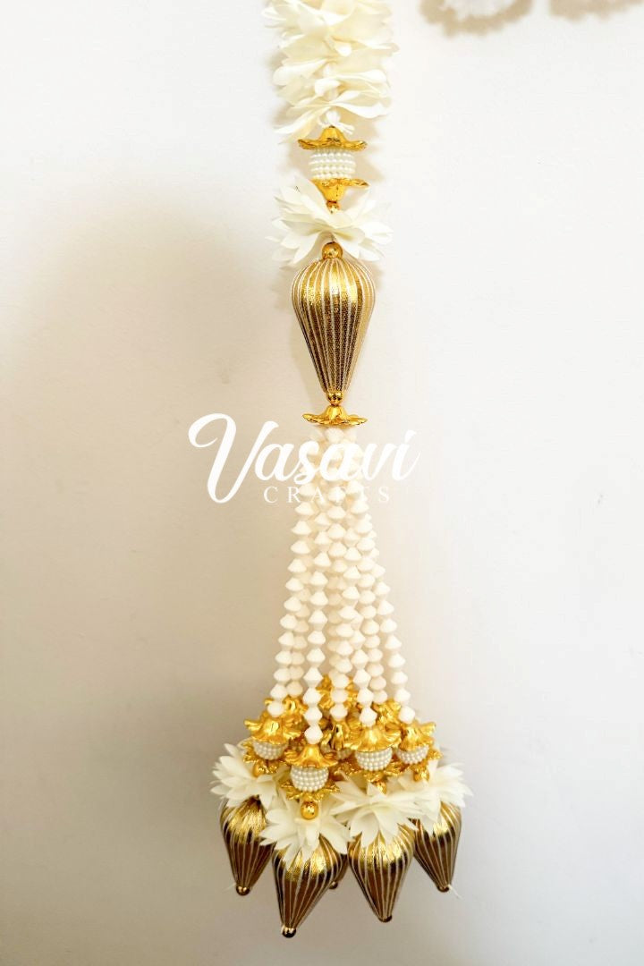 Pack of 12,20,30,40,50,70,100,150 Ivory Flower Garlands with Gold Drops Bunch