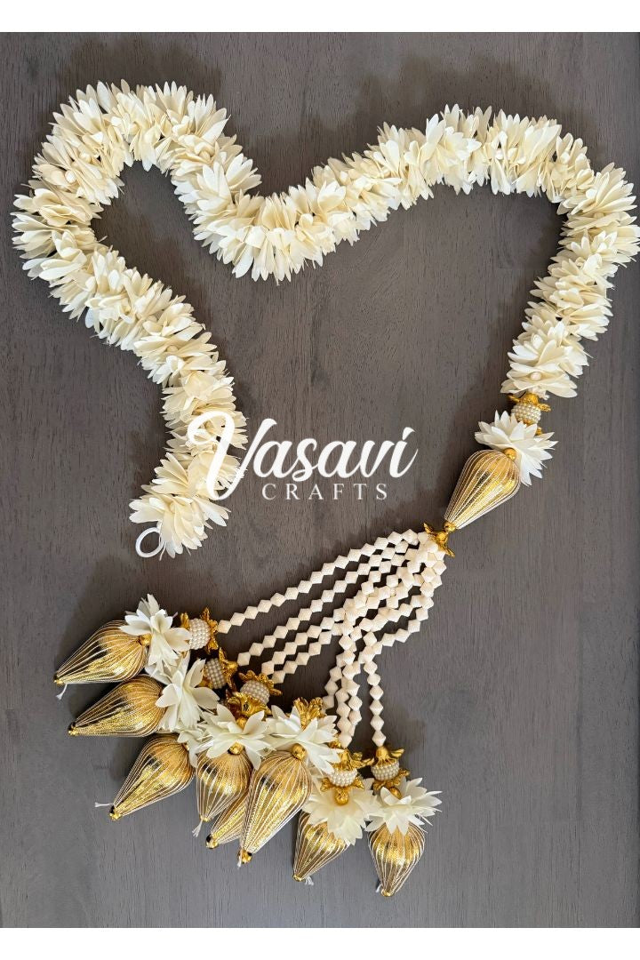 Pack of 12,20,30,40,50,70,100,150 Ivory Flower Garlands with Gold Drops Bunch