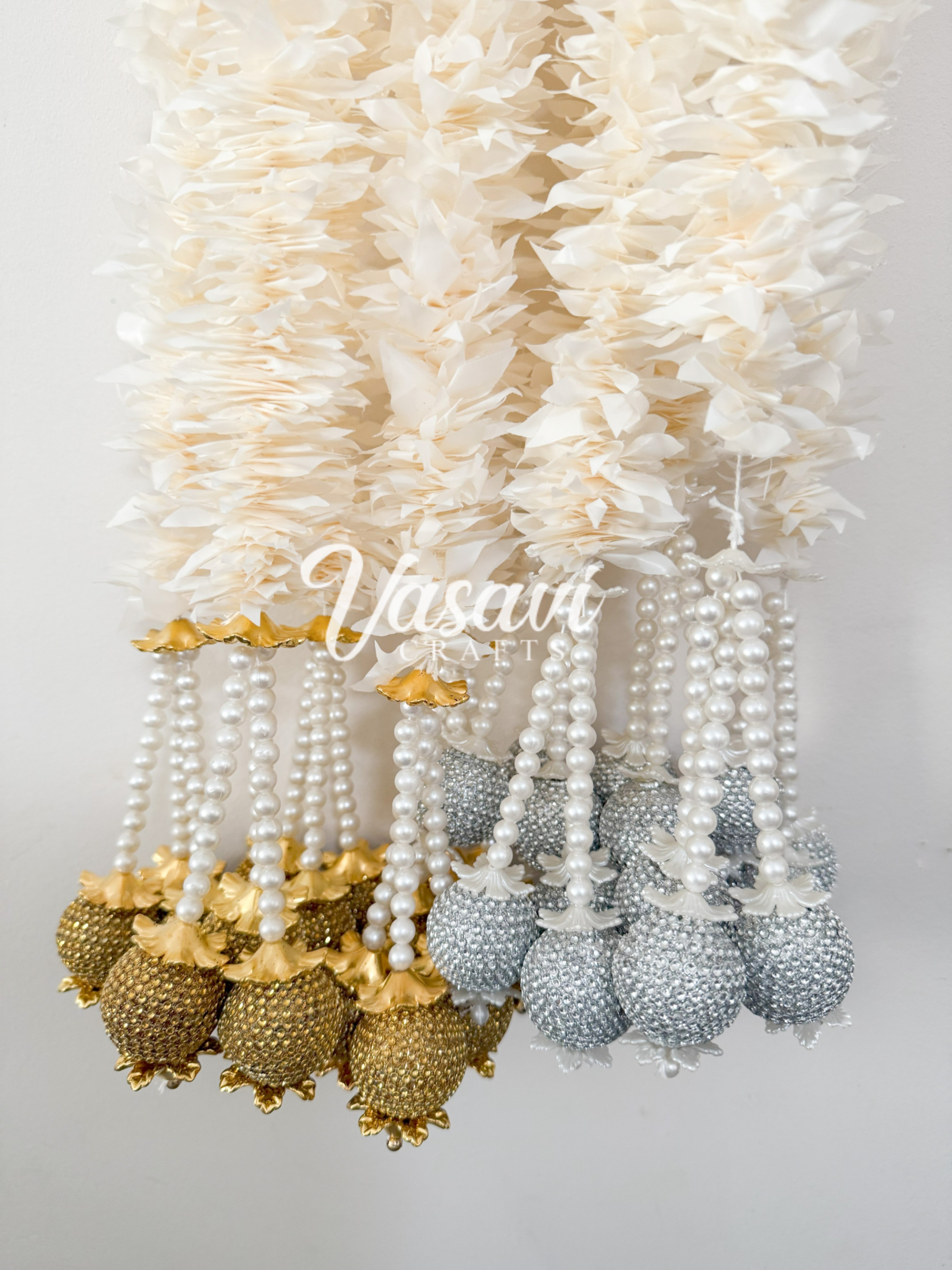 Pack of 30, 40, 60, 80, 100 Jasmine Flower Garlands with Silver, Gold Balls