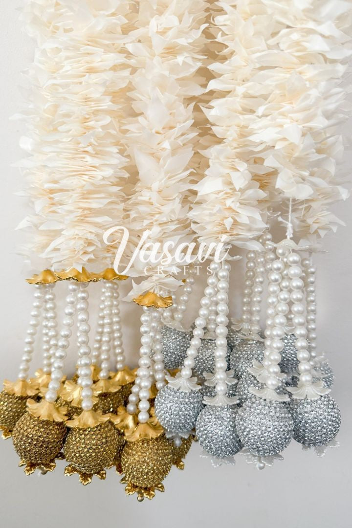 Pack of 30, 40, 60, 80, 100 Jasmine Flower Garlands with Silver, Gold Balls