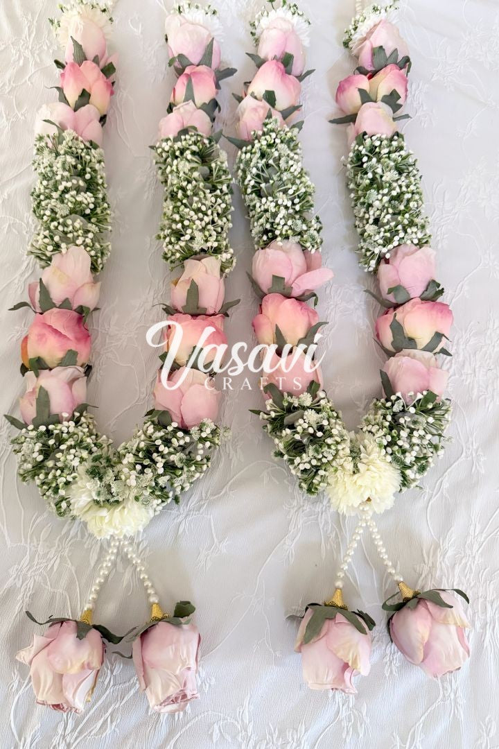 Light Pink Rose and Baby's Breath Flower Wedding Varmala
