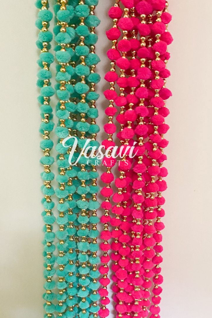 Pack of 10 Peach, PInk, White, Magenta, Mint Pom Pom Garlands with Tassel