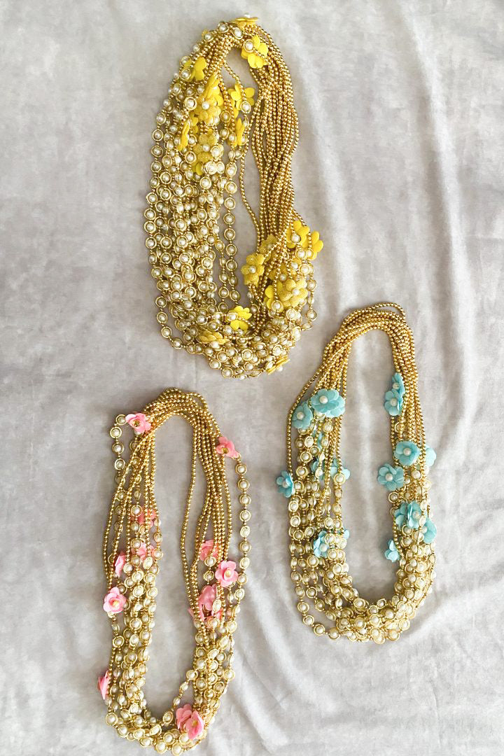 Pack of 30, 50, 100 Gold Beads Milni Mala with Flowers for Baraat Welcome