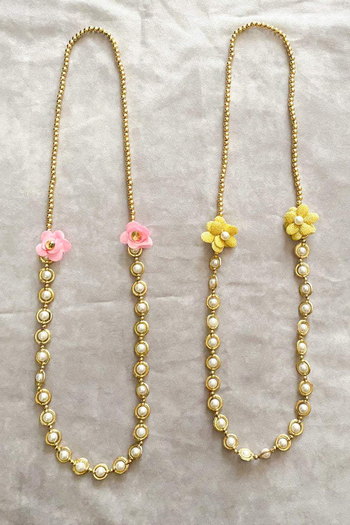 Pack of 30, 50, 100 Gold Beads Milni Mala with Flowers for Baraat Welcome