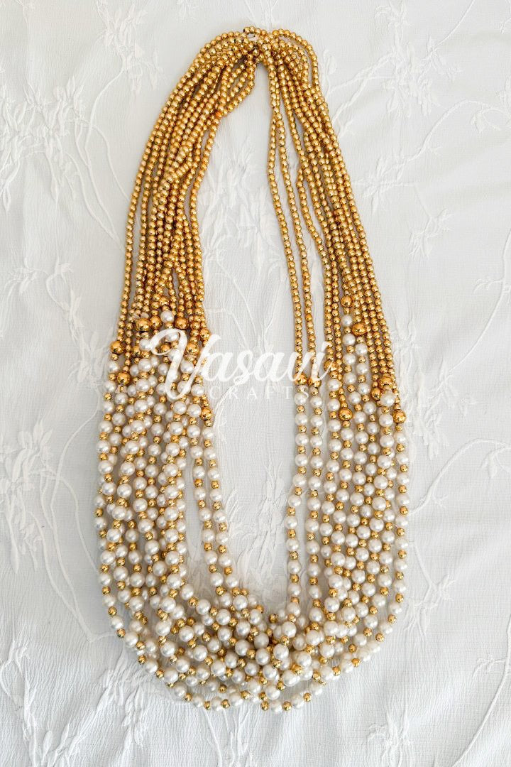 Pack of 30, 50, 100 Gold Beads and Pearl Milni Mala for Baraat Welcome