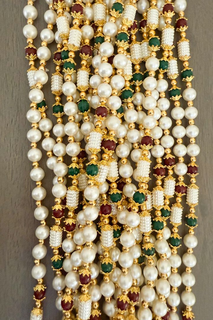 Red, Green and White Pearls Milni Mala for Baraat Swagat