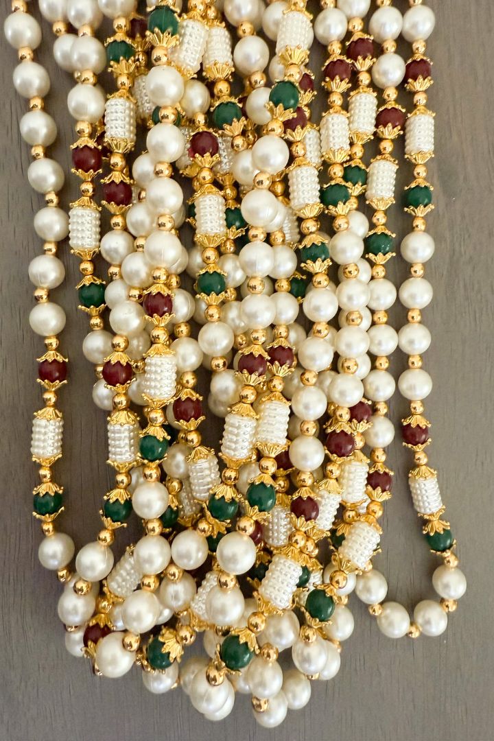 Red, Green and White Pearls Milni Mala for Baraat Swagat
