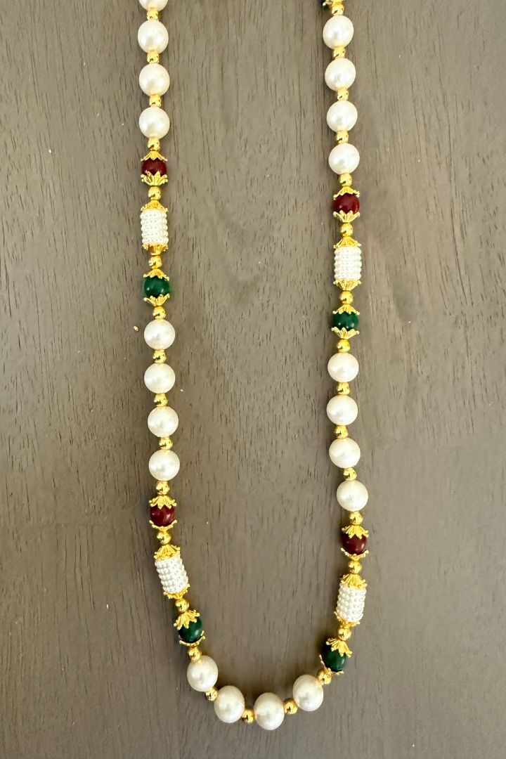 Red, Green and White Pearls Milni Mala for Baraat Swagat