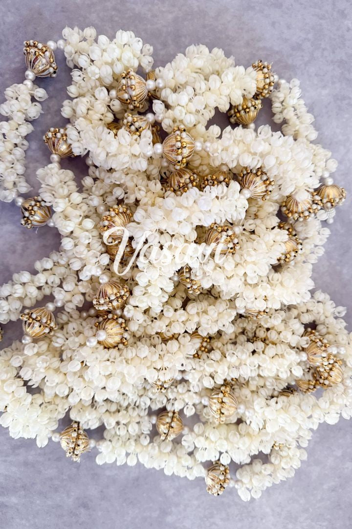 Pack of 20, 30, 40, 50, 70, 100 Mogra/Jasmine Garlands with Gold Balls