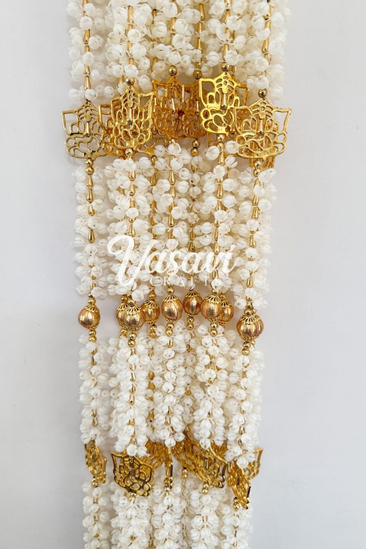 Pack of 12 Mogra/Jasmine Garlands with Ganesha and Gold Bell