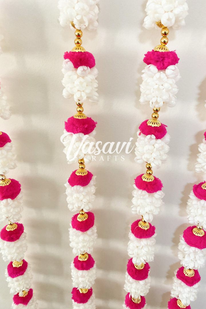 Pack of 20, 40, 50 Mogra/Jasmine Flower Garlands with Yellow  Pom Poms