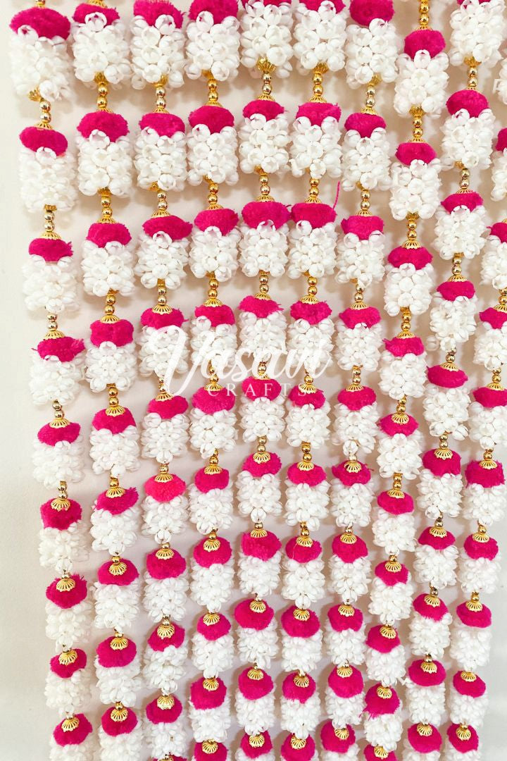 Pack of 20, 40, 50 Mogra/Jasmine Flower Garlands with Yellow  Pom Poms