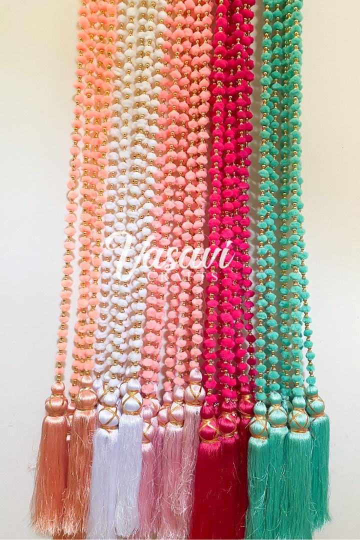 Pack of 10 Peach, PInk, White, Magenta, Mint Pom Pom Garlands with Tassel