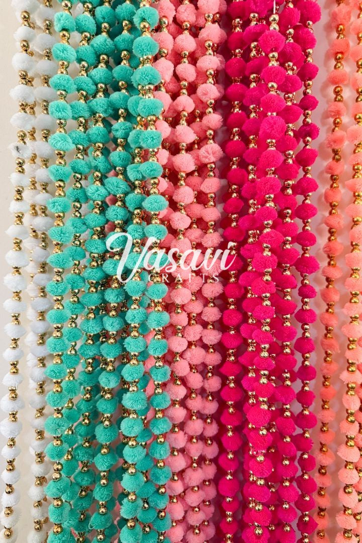 Pack of 10 Peach, PInk, White, Magenta, Mint Pom Pom Garlands with Tassel