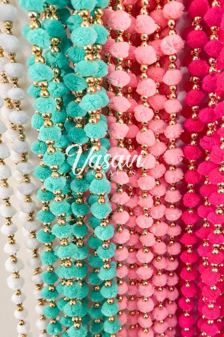 Pack of 10 Peach, PInk, White, Magenta, Mint Pom Pom Garlands with Tassel